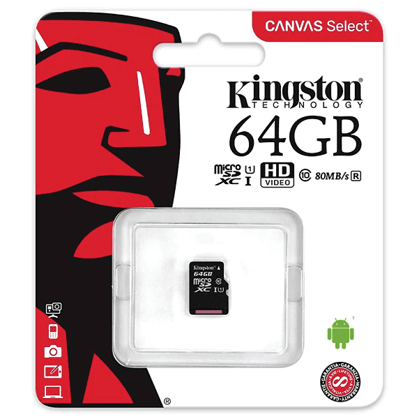 MICRO SD KINGSTON CANVAS SELECT 64GB HD VIDEO PARA CAMARAS DE SEGURIDAD