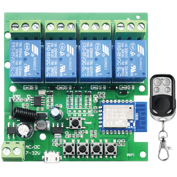 INTERRUPTOR/CONTROLADOR INTELIGENTE 4 CANALES WIFI + RF CON CONTROL REMOTO TUYA TYWB-4CH