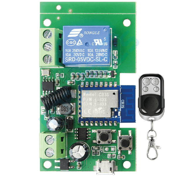 CONTROLADOR INTELIGENTE PARA PUERTA 1 CANAL WIFI + RF CON CONTROL REMOTO TUYA TYWB-1CH