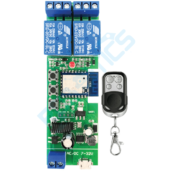 CONTROLADOR INTELIGENTE PARA PUERTA 2 CANALES WIFI + RF CON CONTROL REMOTO TUYA TYWB-2CH
