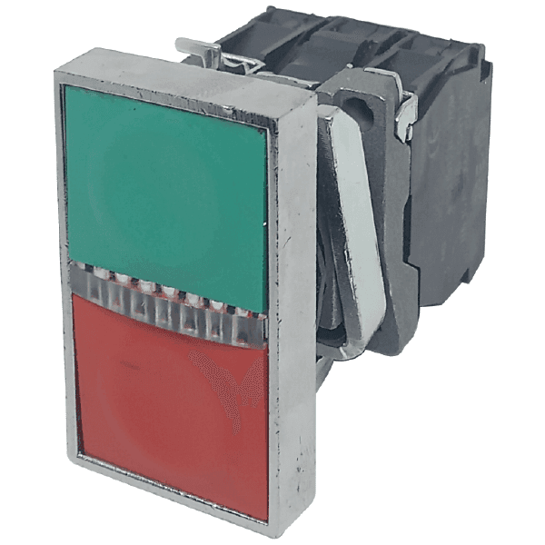 PULSADOR DOBLE ROJO + VERDE CON LUZ 24V