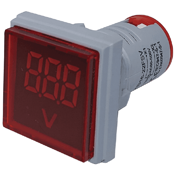 VOLTIMETRO DIGITAL AC CUADRADO + TAPA 22mm 20-500VAC ROJO