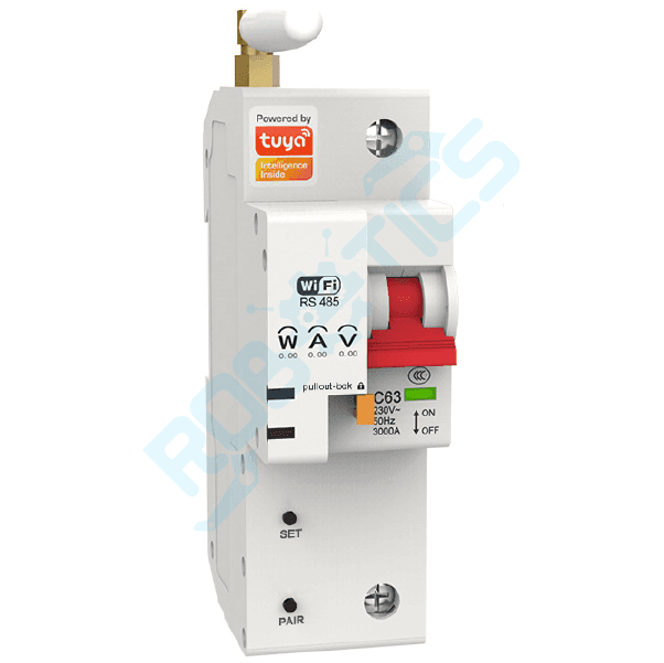 INTERRUPTOR/BREAKER INTELIGENTE 1 CANAL 20A RCB + MEDIDOR DE ENERGIA WIFI TUYA RCBM-1P