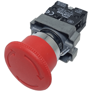 pulsador emergencia tipo hongo negro metalico 22m